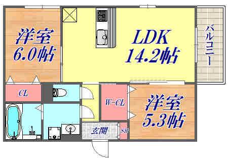 D-ROOM立花(2LDK/3階)の間取り写真