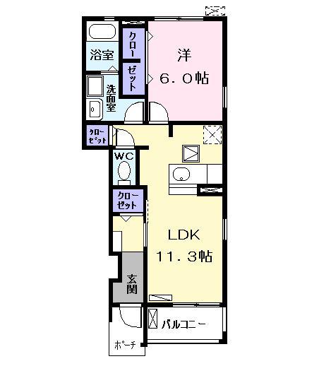 アペックス荒中(1LDK/1階)の間取り写真