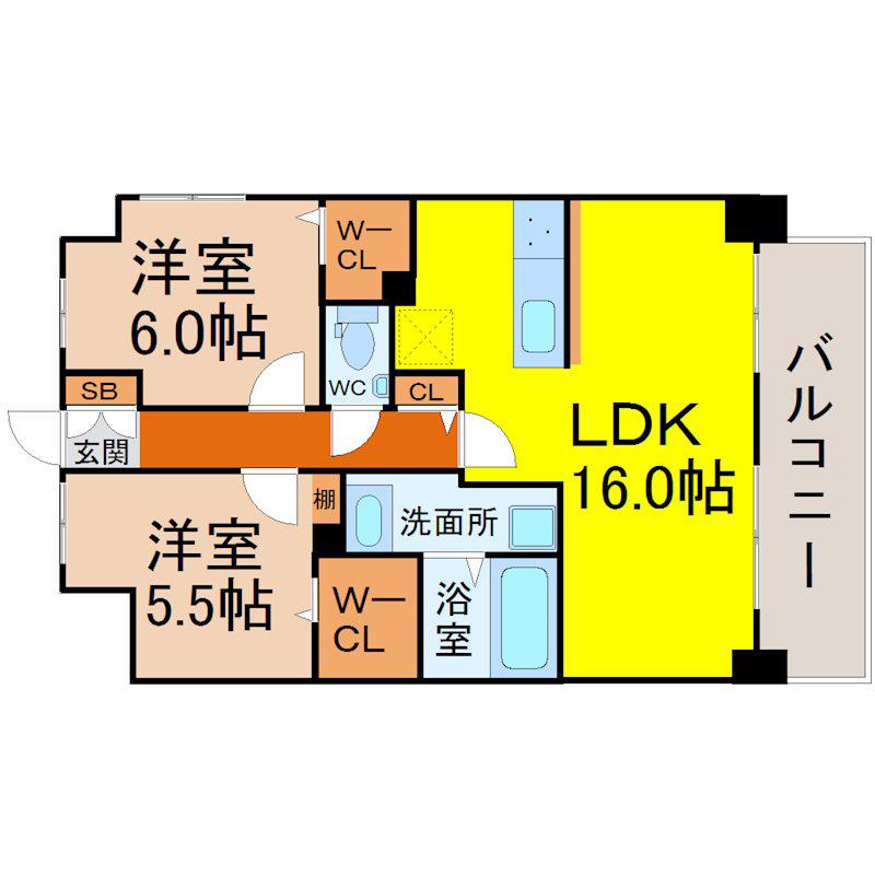 リアレクト白壁(2LDK/2階)の間取り写真