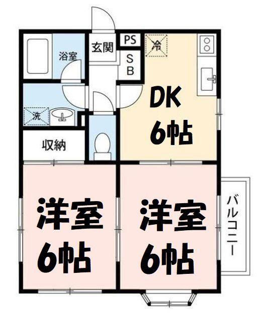 グランディールA(2DK/2階)の間取り写真