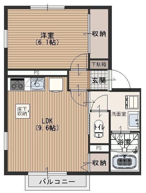 アーバンライフ南台A(1LDK/1階)の間取り写真