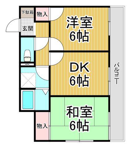 ハピネス浦風2(2DK/2階)の間取り写真