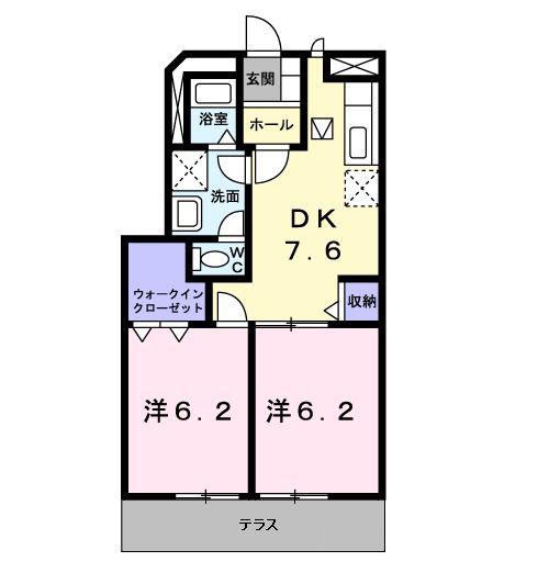 ソレアード本城 A棟(2DK/1階)の間取り写真