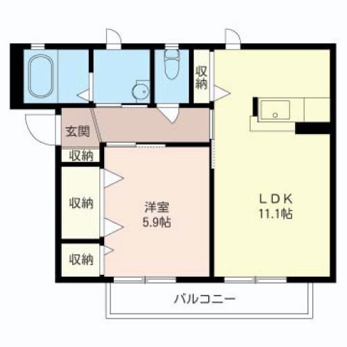 レイクロワールIII(1LDK/2階)の間取り写真