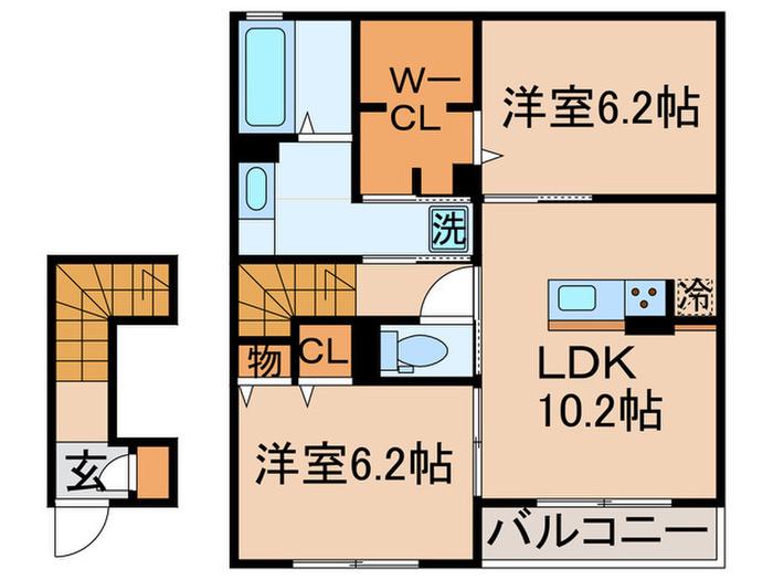 ジャーロ ピアザ(2LDK/2階)の間取り写真