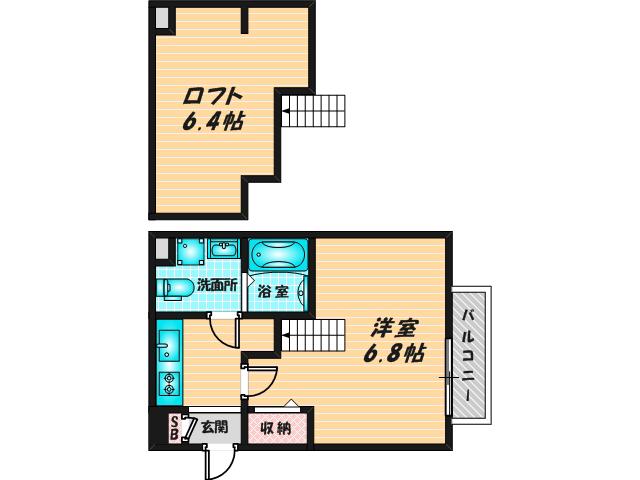 ATTIC宝持(1K/2階)の間取り写真