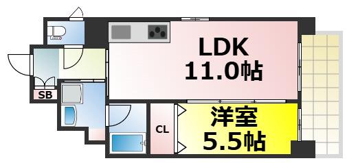 フェリーチェ難波(1LDK/7階)の間取り写真