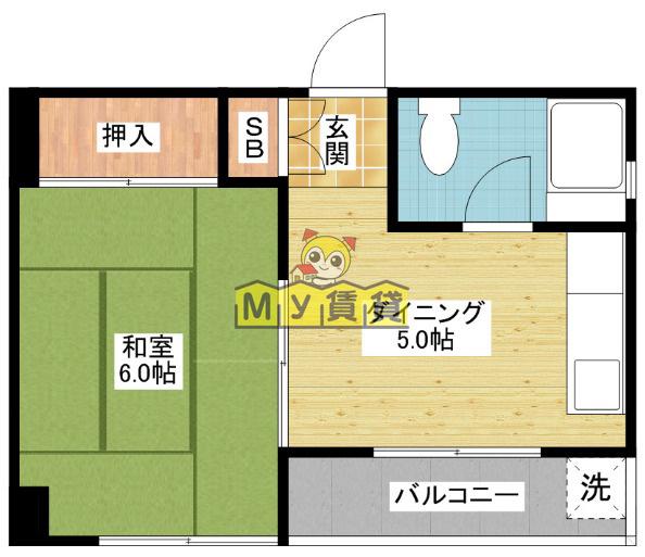 コーポ桂(1DK/3階)の間取り写真