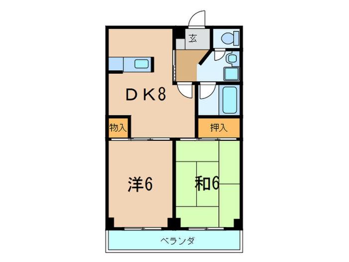 プレバハイツ(2DK/1階)の間取り写真