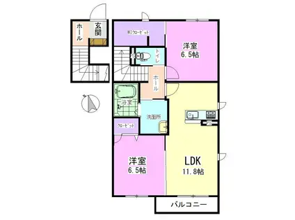 サンモールA201(2LDK/2階)の間取り写真