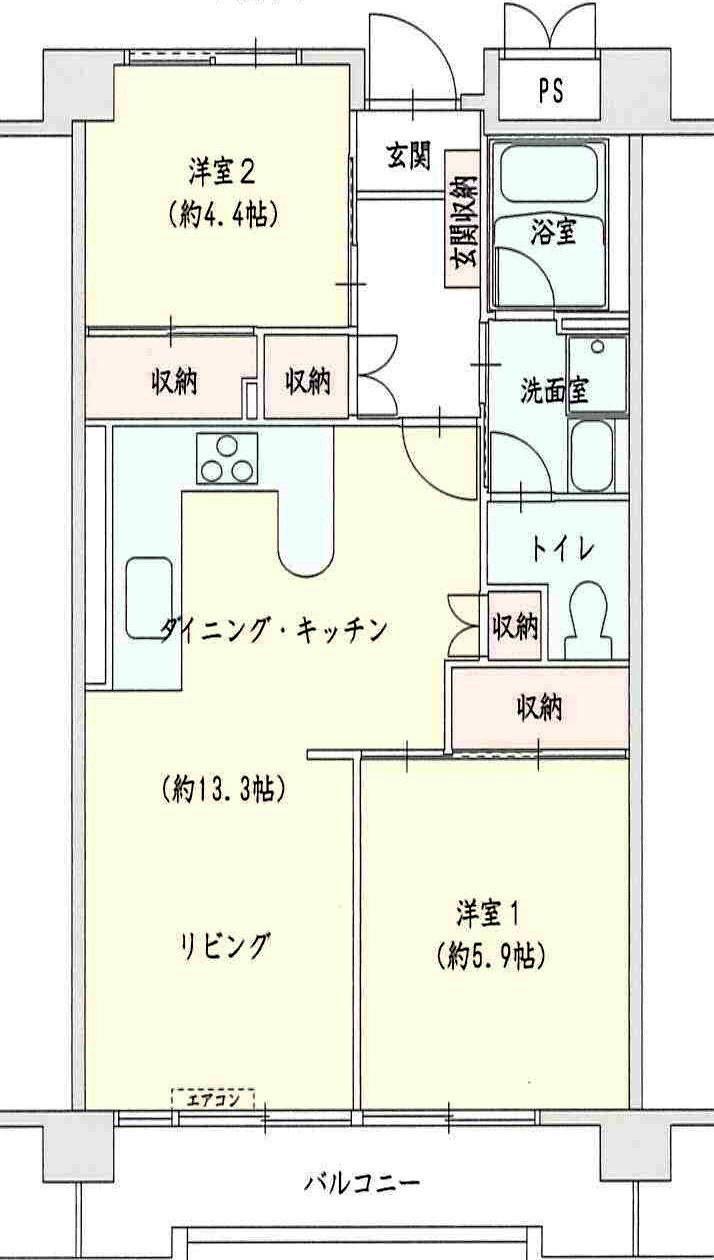 大手町ビル(2LDK/4階)の間取り写真