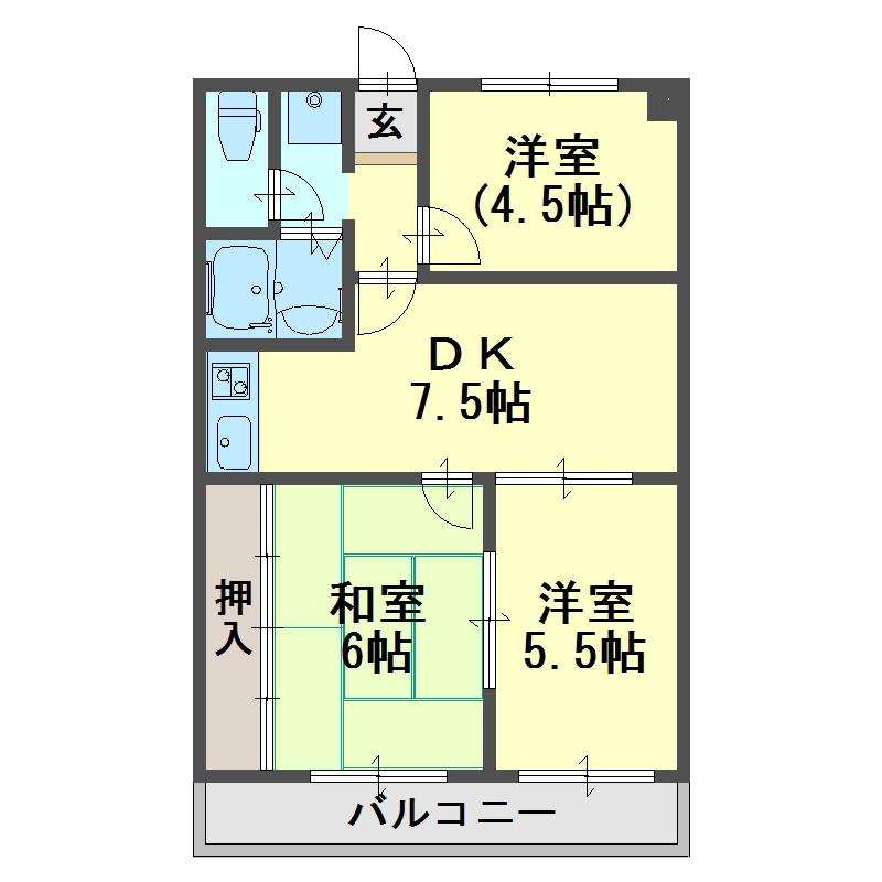 シャトー第一土山(3DK/2階)の間取り写真