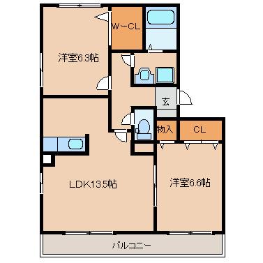 ビューアゼリア(2LDK/1階)の間取り写真