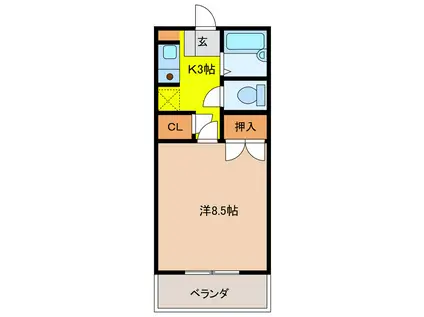 エクセレンス宇部(1K/1階)の間取り写真