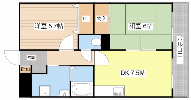 御園ハイツI(2DK/4階)の間取り写真