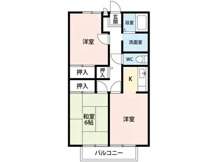 ドミール岩脇 C(2DK/2階)の間取り写真