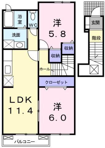 ジュネスB(2LDK/2階)の間取り写真