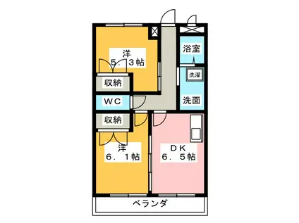 コンフォールII(2DK/1階)の間取り写真