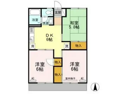 パレーシャル板谷A棟(3DK/1階)の間取り写真