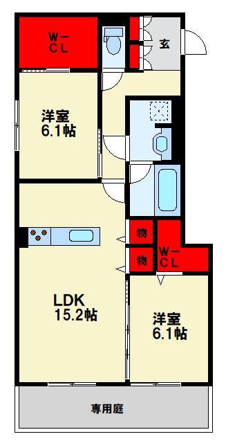 DROOM八幡駅前(2LDK/1階)の間取り写真
