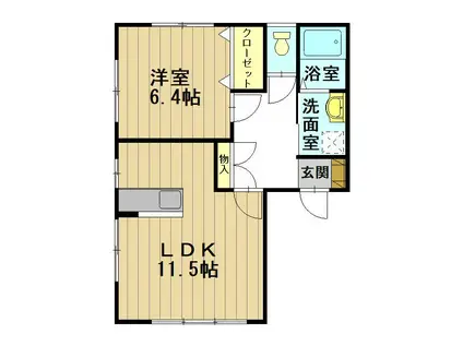 JR奥羽本線 弘前駅 徒歩16分 2階建 築26年(1LDK/1階)の間取り写真