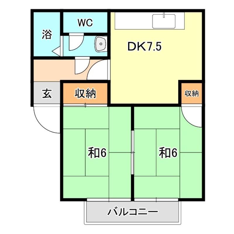 リリーハイツ岡本 B棟(2DK/2階)の間取り写真