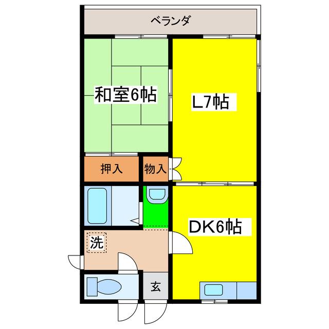 コーポラス丹波(1LDK/2階)の間取り写真