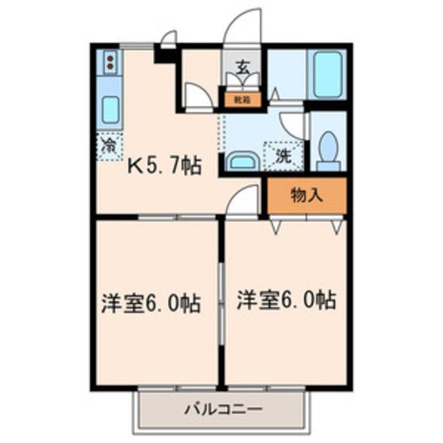 セレブレイトB(2K/1階)の間取り写真