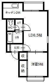 ゆかりハイツ(1LDK/2階)の間取り写真