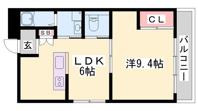 カリヨン三蔵田(1DK/4階)の間取り写真