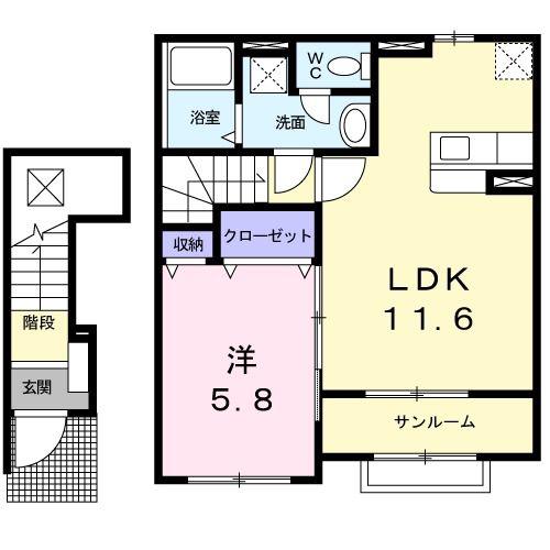 ペルラI(1LDK/2階)の間取り写真