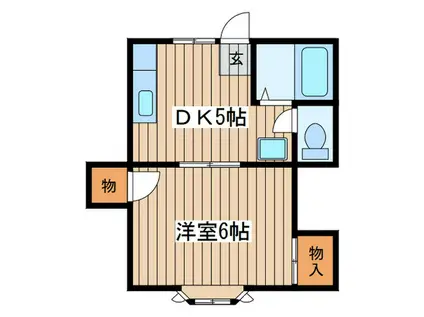 ブロンズルーフ(1DK/2階)の間取り写真