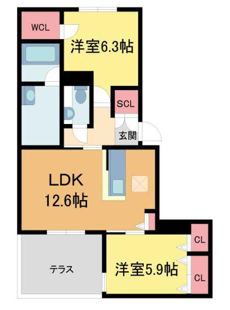 FAMILIAR OGO(2LDK/1階)の間取り写真