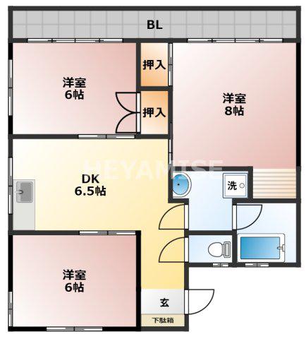 岩見七福ビル(3DK/2階)の間取り写真