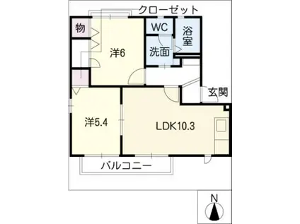 ボヌール知多B棟(2LDK/1階)の間取り写真