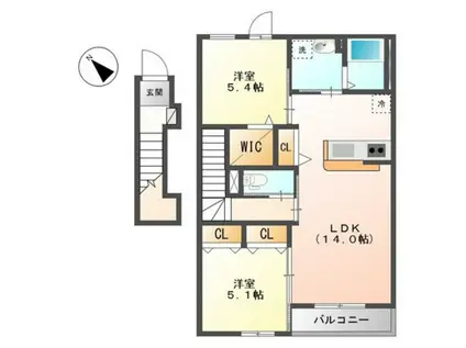 グランコリーヌII(2LDK/2階)の間取り写真