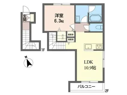 シャーメゾンどりこの(1LDK/2階)の間取り写真