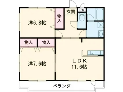 パストラーレ的場丘 B棟(2LDK/1階)の間取り写真