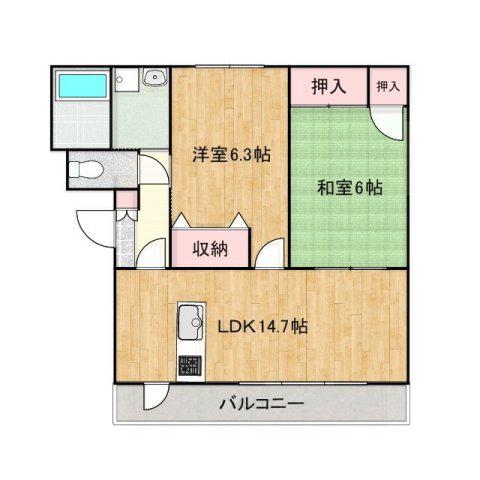 リバージュ山手(2LDK/1階)の間取り写真