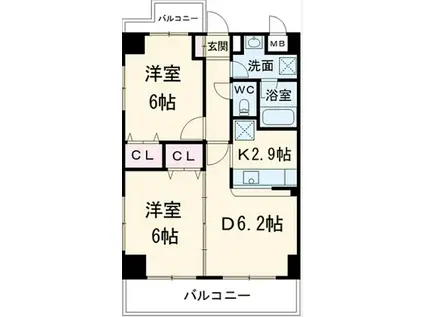 SUNNY GARDEN(2DK/3階)の間取り写真