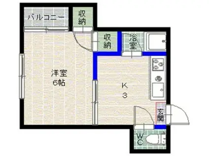 ビバリハイツ鳥飼(1K/2階)の間取り写真