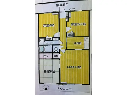 コーポラス坂口3号棟(3LDK/2階)の間取り写真