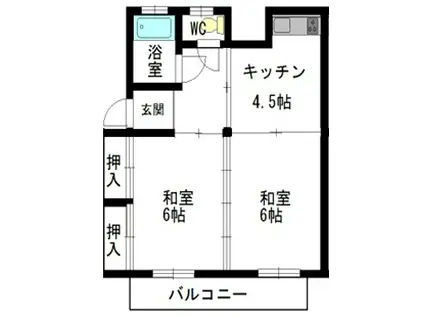 S長野県小諸市加増822-1 ひばりヶ丘ハイツ(2DK/2階)の間取り写真