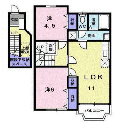 ツインクレストB(2LDK/2階)の間取り写真