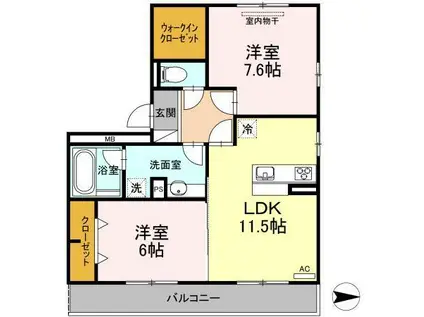 グランドール皆春(2LDK/3階)の間取り写真