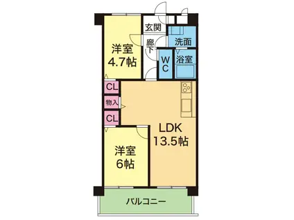 YKハイツ宮の上(2LDK/5階)の間取り写真