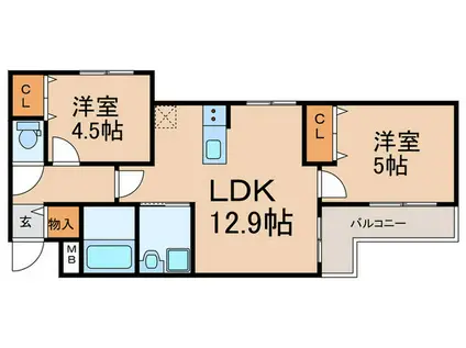 プレサンスクレージュ喜里川町 サウス(2LDK/1階)の間取り写真