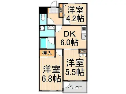第二宝マンション(3DK/4階)の間取り写真