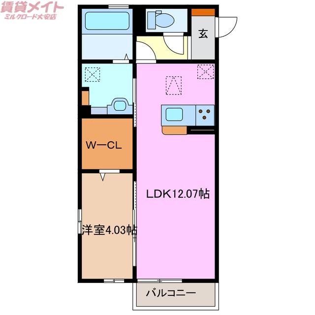 グリーンティアB(1LDK/1階)の間取り写真