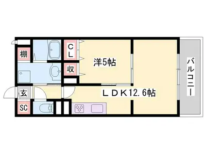 グランシャトー新在家(1LDK/1階)の間取り写真